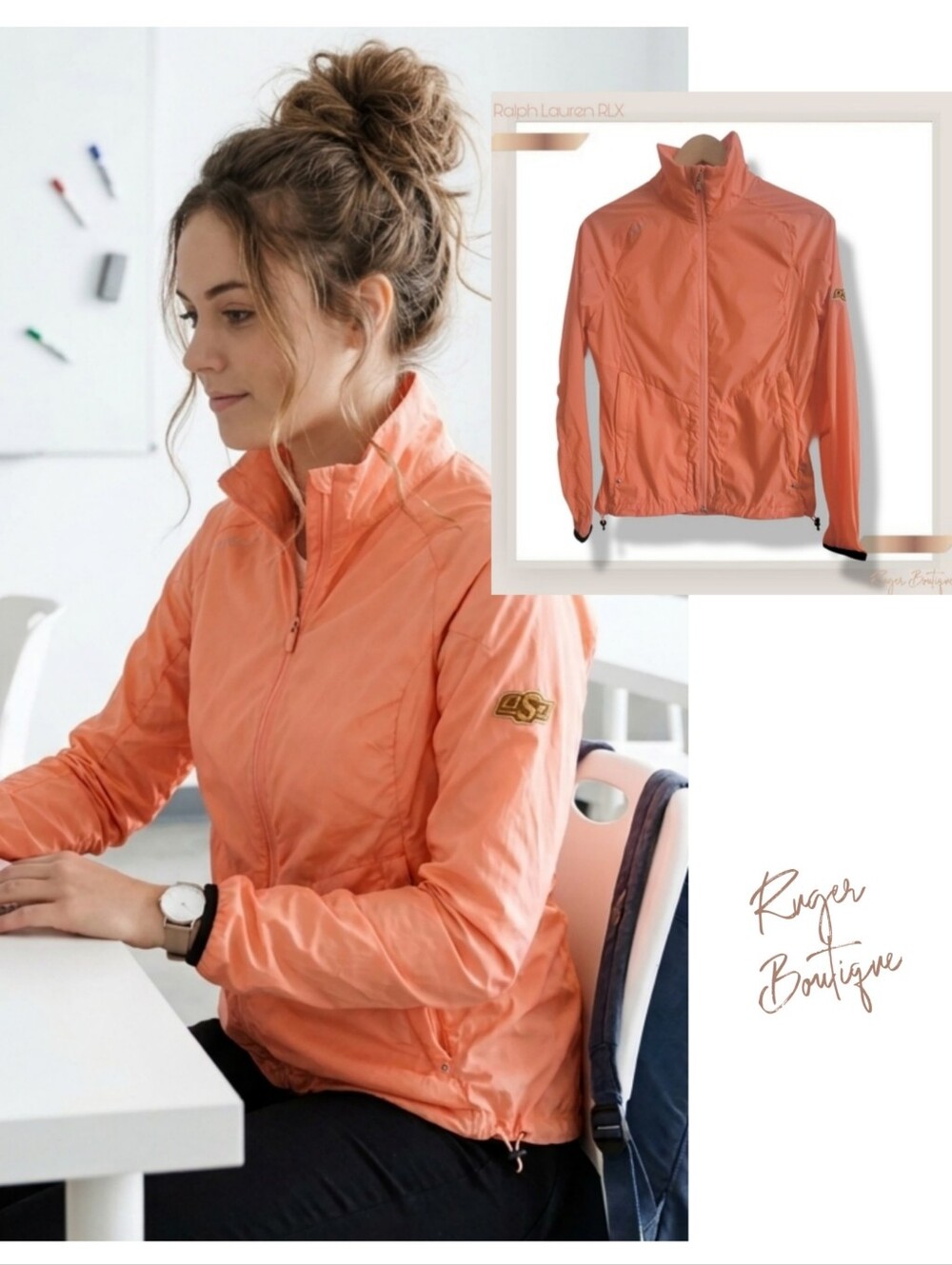 🌿RLX Ralph Lauren Pastel Orange Windbreaker Jacket Small